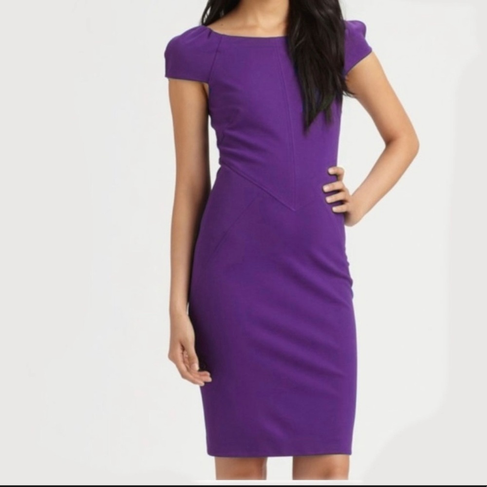 $395 Diane Von Furstenberg Helen Purple Pencil Sheath Dress Sz 2